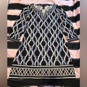 White House Black Market Black and Light Blue Geometric Midi Dress